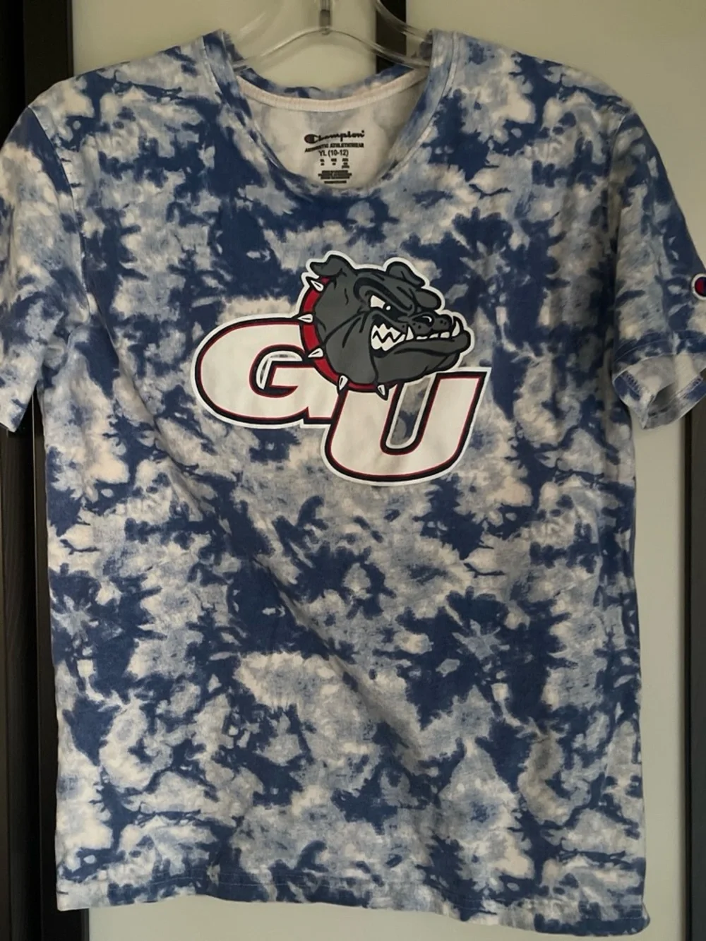 Champion Blue & White Tie-Dye GU Bulldog Crew Tee